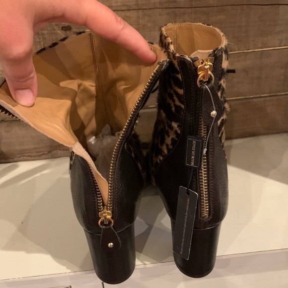 NWT Napoleoni Calf Hair Leopard Heeled Booties - Picture 8 of 14